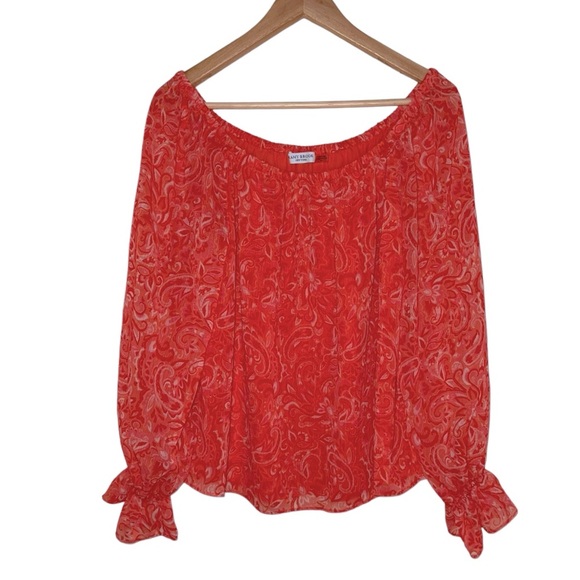 RAMY BROOK Printed Sicily Blouse Paisley Floral Orange Off Shoulder M - Picture 1 of 9